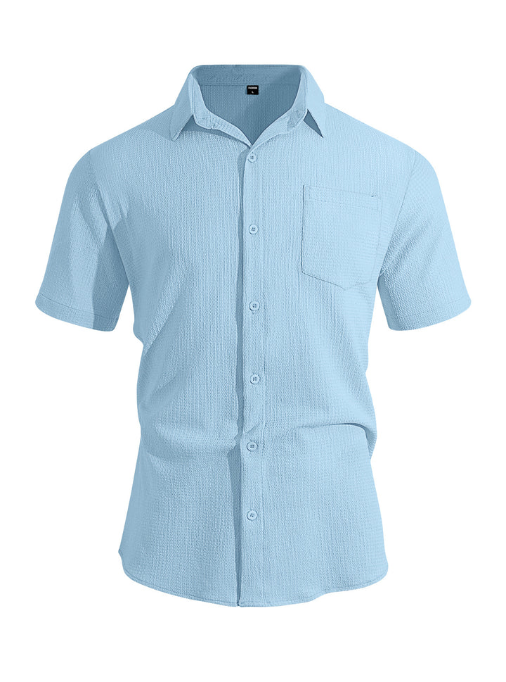 Men's short-sleeve shirt in textured cotton yarn look with Kent collar and applied breast pocket Mune Fashion