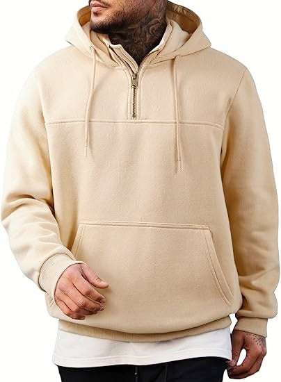 Men's hooded pullover with half zipper, kangaroo pocket and ribbed cuffs Mune Fashion
