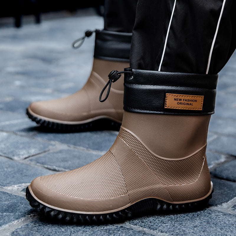 Men's Functional Waterproof Ankle Rain Boots with Adjustable Cuff Mune Fashion