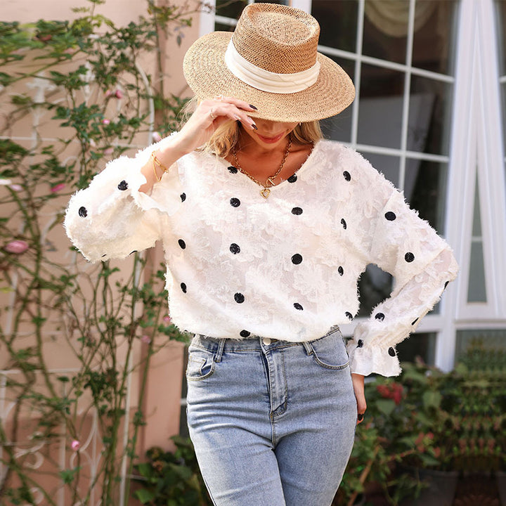 Women Playful Cotton Blouse with Ruffle Details Mune Fashion