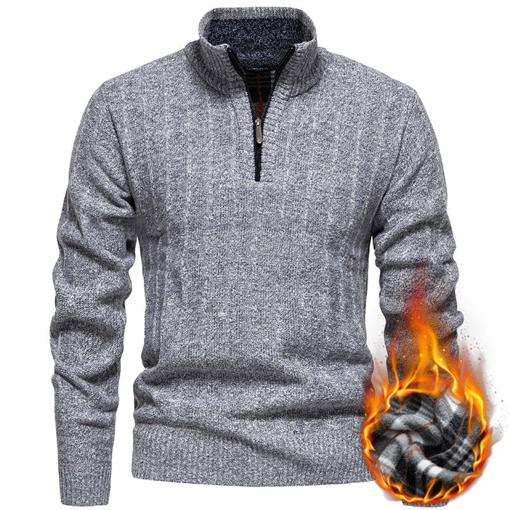 Men's ribbed troyer sweater with half zip, cable pattern and warming inner finish Mune Fashion