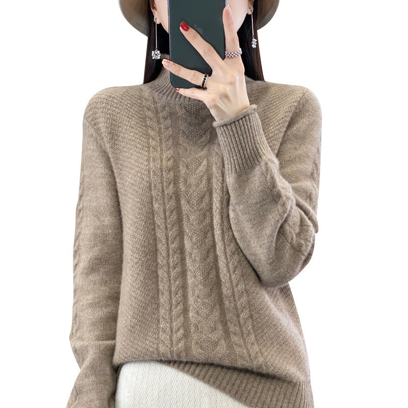 Women's Soft Cable Knit Mock Neck Sweater with Cashmere-like Feel and Extended Ribbed Cuffs Mune Fashion