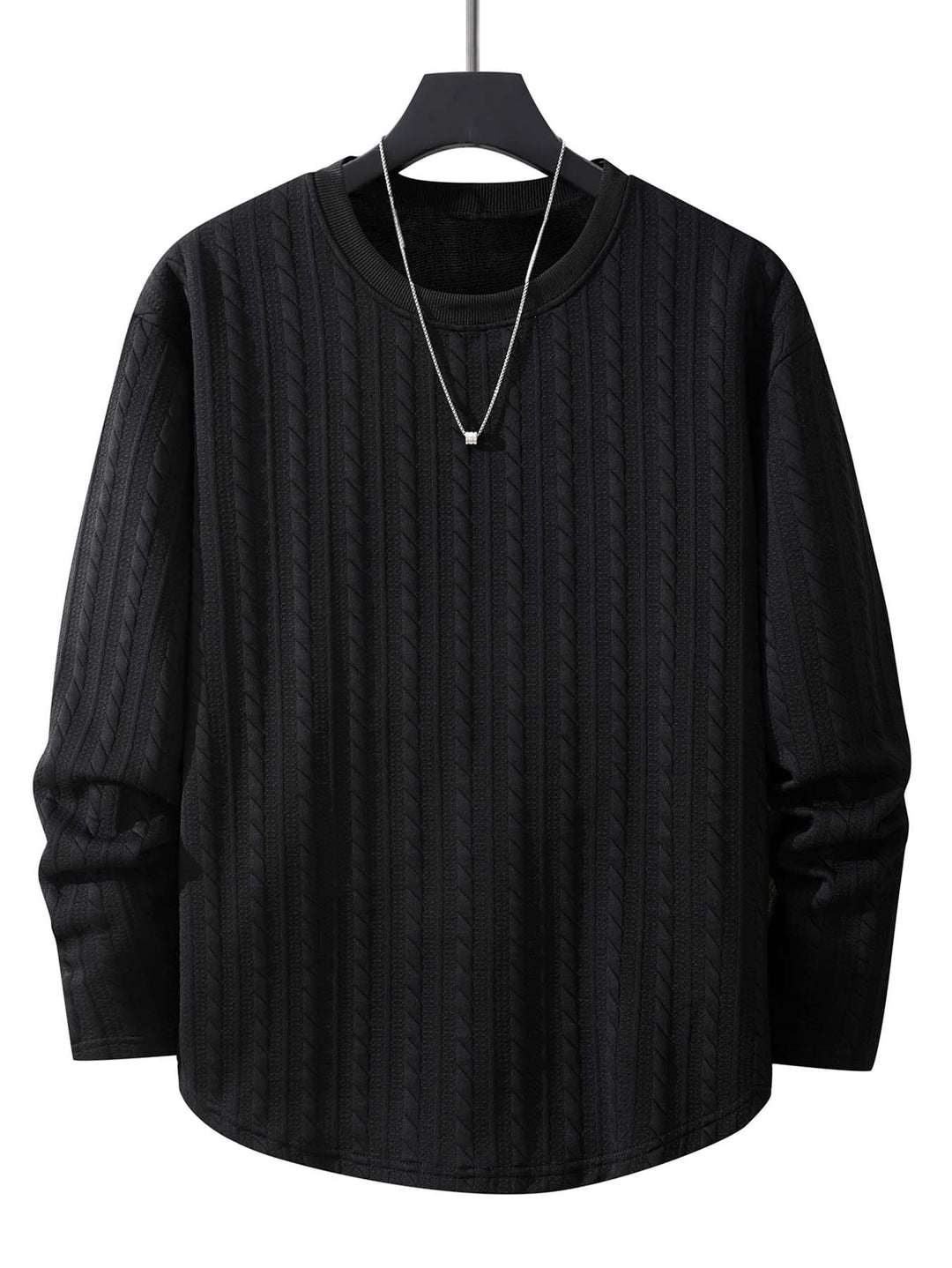 Men's fine knit crew neck sweater with cable pattern, straight hem & relaxed fit Mune Fashion