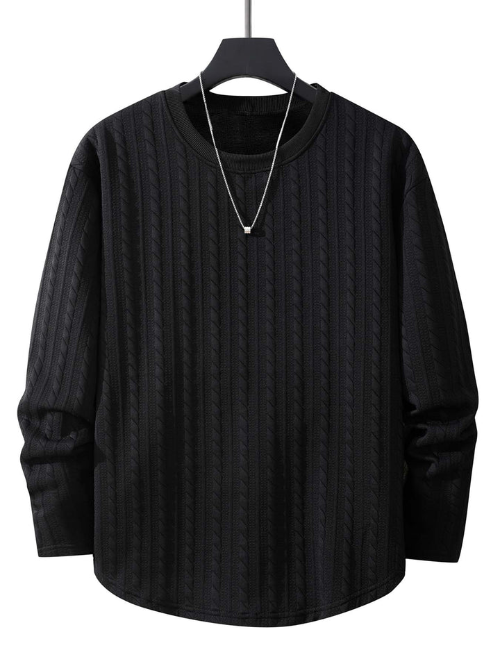 Men's fine knit crew neck sweater with cable pattern, straight hem & relaxed fit Mune Fashion