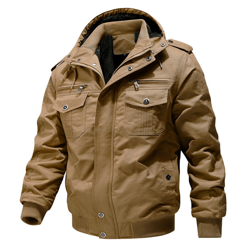 Men's canvas field jacket with hood, Sherpa lining, and multifunctional pockets Mune Fashion
