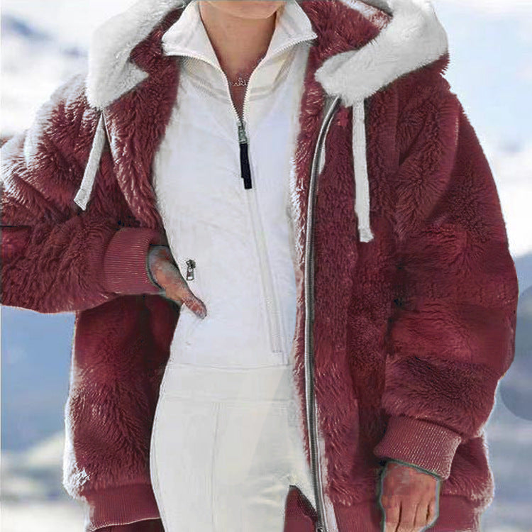 Women's cozy hooded teddy jacket with padded lining and ribbed cuffs Mune Fashion