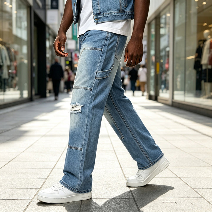 Men's Casual Cargo Jeans with Ripped Details Mune Fashion