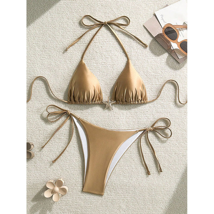 Women's triangle bikini with adjustable halter and fashionable lacing details Mune Fashion