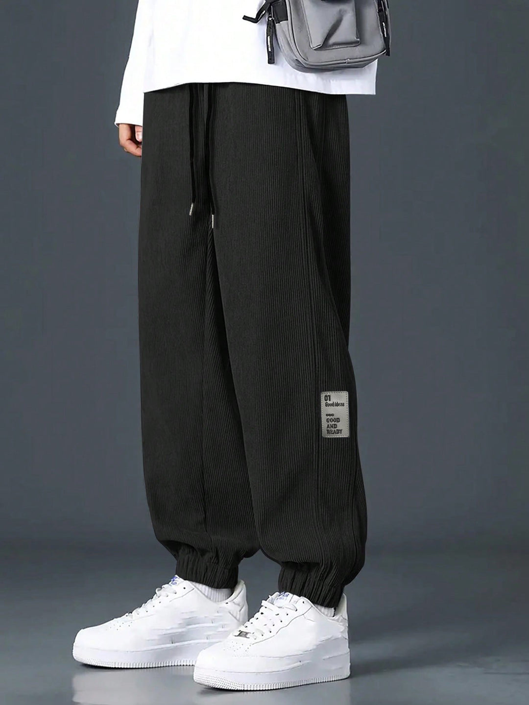 Men's nan Relax leisure pants made of fine wide cord structure with drawstring and elastic ankle cuffs Mune Fashion