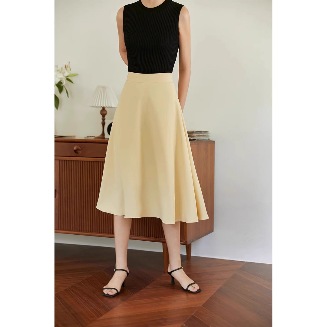 Women Elegant Midi Skirt with Flowing Cut Mune Fashion