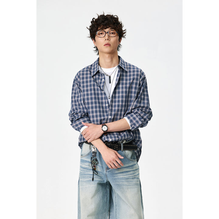 Men's Relaxed-Fit Check Shirt with Kent Collar, Curved Hem and Chest Pocket Mune Fashion