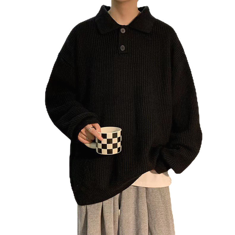 Ladies Comfortable Chunky Knit Sweater with Collar Mune Fashion