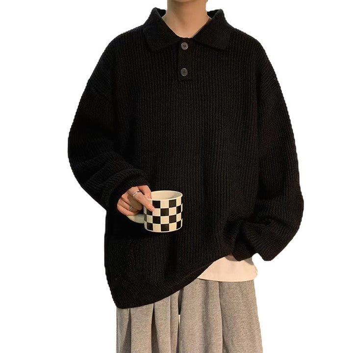 Ladies Comfortable Chunky Knit Sweater with Collar Mune Fashion