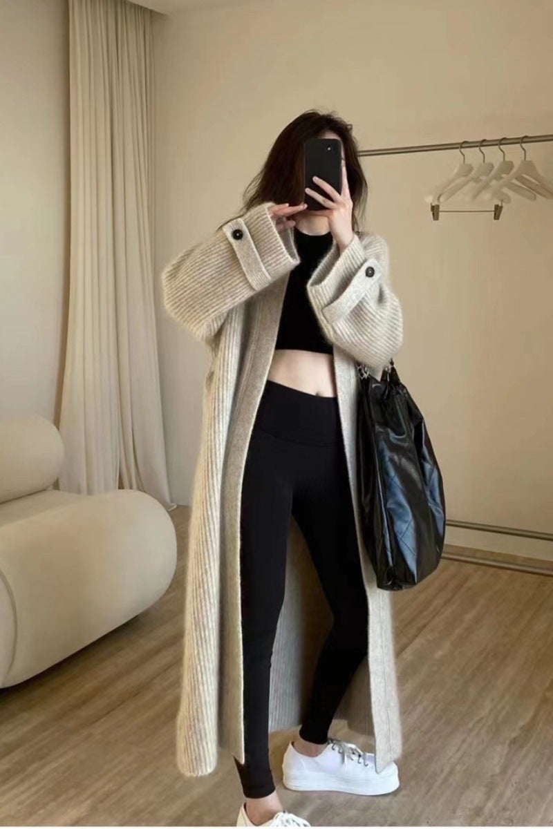 Women's Maxi Long Cardigan made of soft rib knit with wide cuffs Mune Fashion