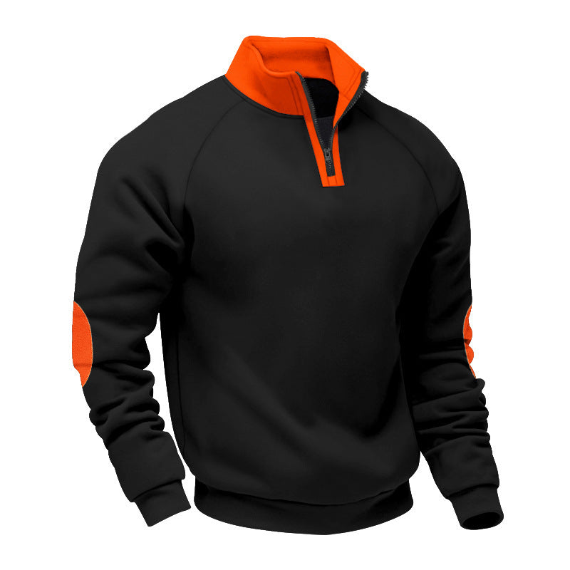 Men's half-zip fleece pullover with stand-up collar raglan sleeves and elbow patches Mune Fashion