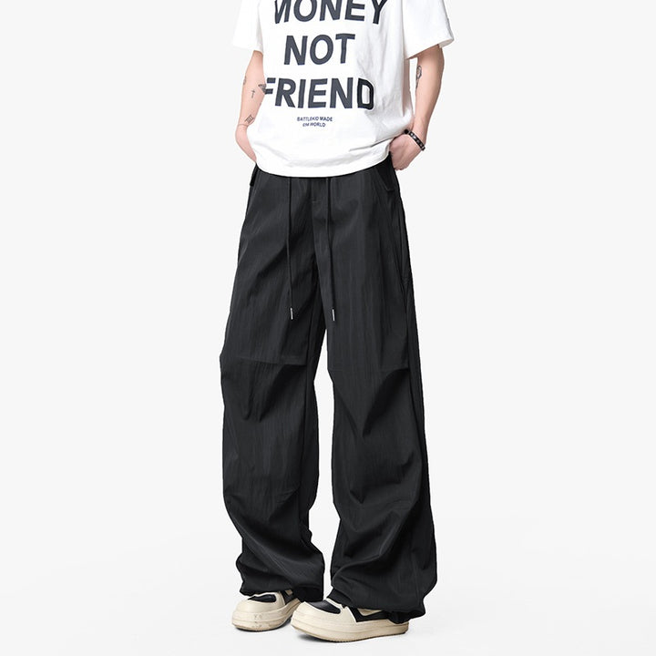 Men's Loose-Fit Functional Nylon Pants with Drawstring Waist, Utility Pockets & Baggy Silhouette Mune Fashion