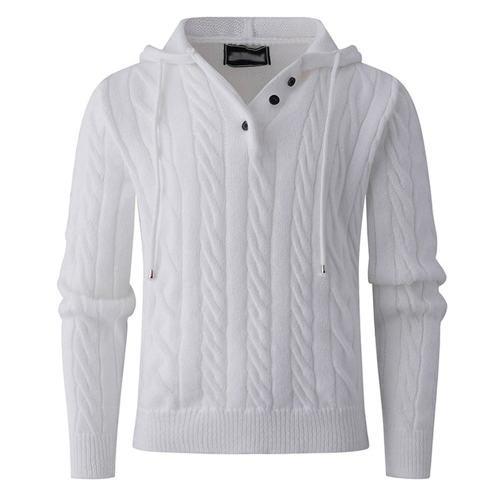 Men's Structured Cable Knit Hoodie with Button Placket Mune Fashion