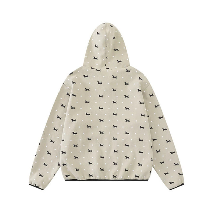 Women Lightweight Hooded Zip Jacket with Dog Silhouette and Polka Dot Allover Mune Fashion