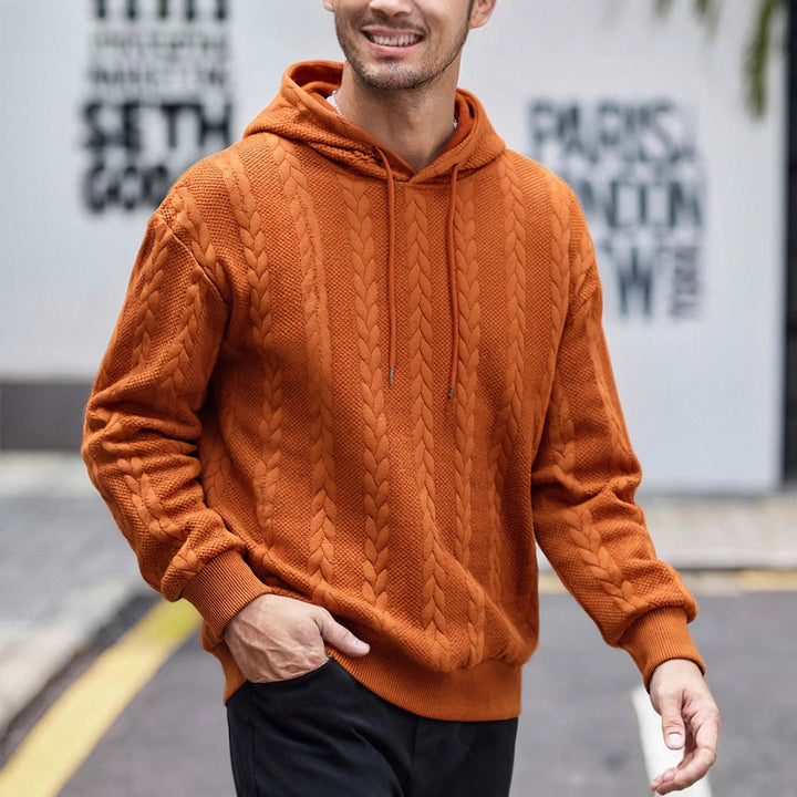 Men's structured hoodie sweatshirt with cable knit relief, drawstring and kangaroo pocket Mune Fashion