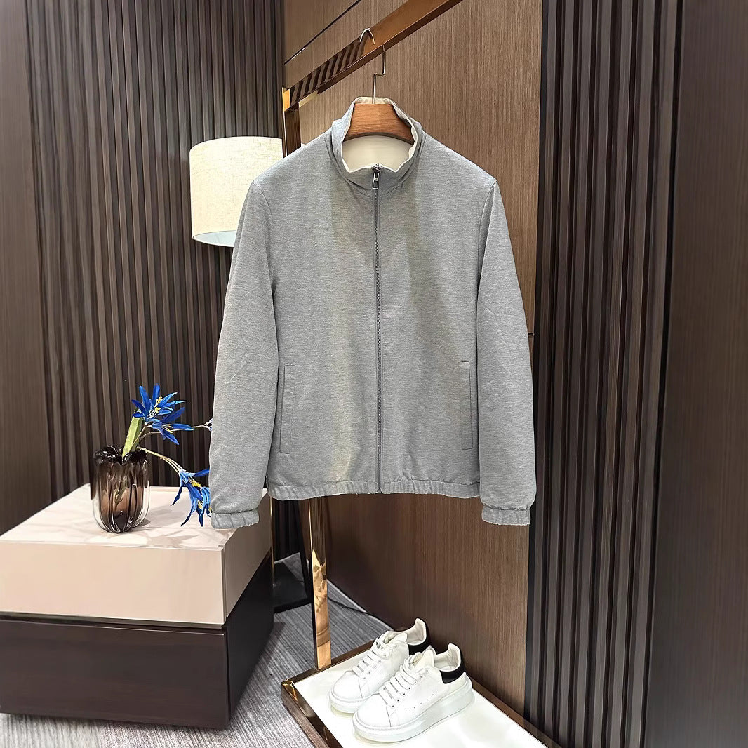 Men's Lightweight Zipper Jacket with Elastic Hem and Contrast Collar Mune Fashion