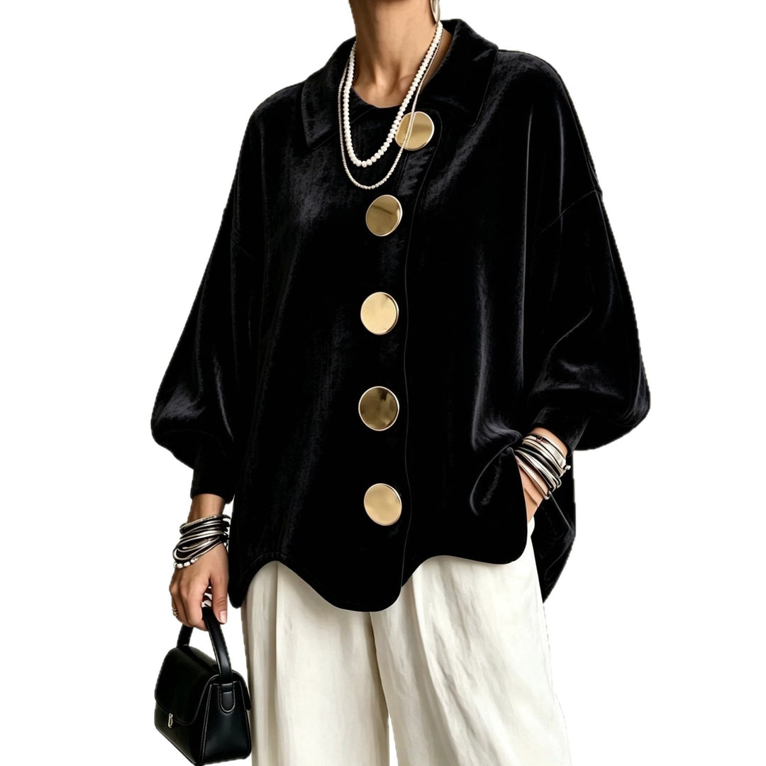 Women's Oversized Velvet Jacket with Large Decorative Buttons and Balloon Sleeves Mune Fashion