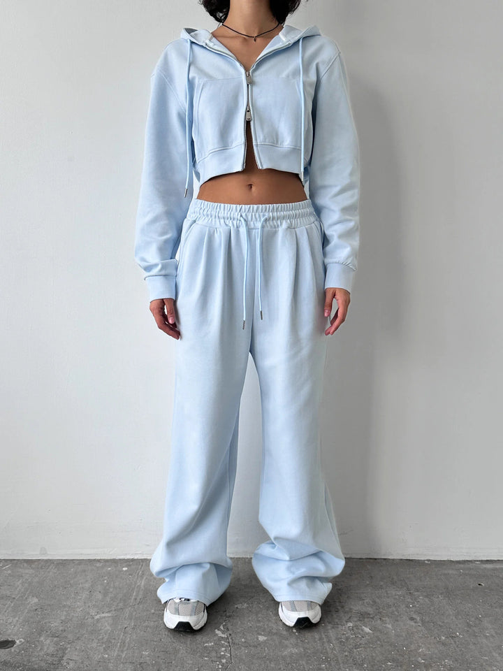 Women's Short Zip Hoodie Set with High-Waisted Wide Lounge Pants Mune Fashion
