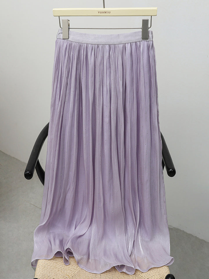 Women's pleated maxi skirt with subtle rhinestone details and elasticated comfort waistband Mune Fashion