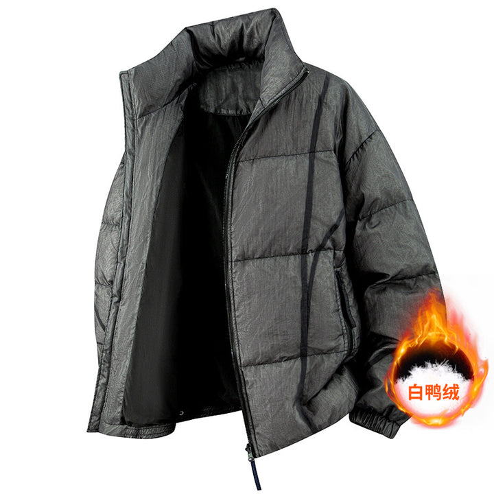Men's Quilted Oversized Padded Jacket with High Stand Collar and Elastic Cuffs Drune