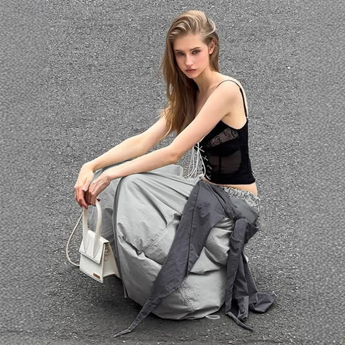 Women Wide Harem Pants with Draped Wrap Band and Elastic Smocking Waist Mune Fashion