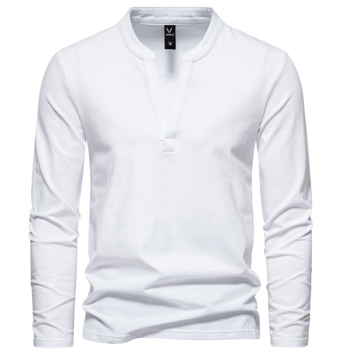 Men's long-sleeved Henley shirt with stand-up collar, deep V-opening and slim fit Mune Fashion
