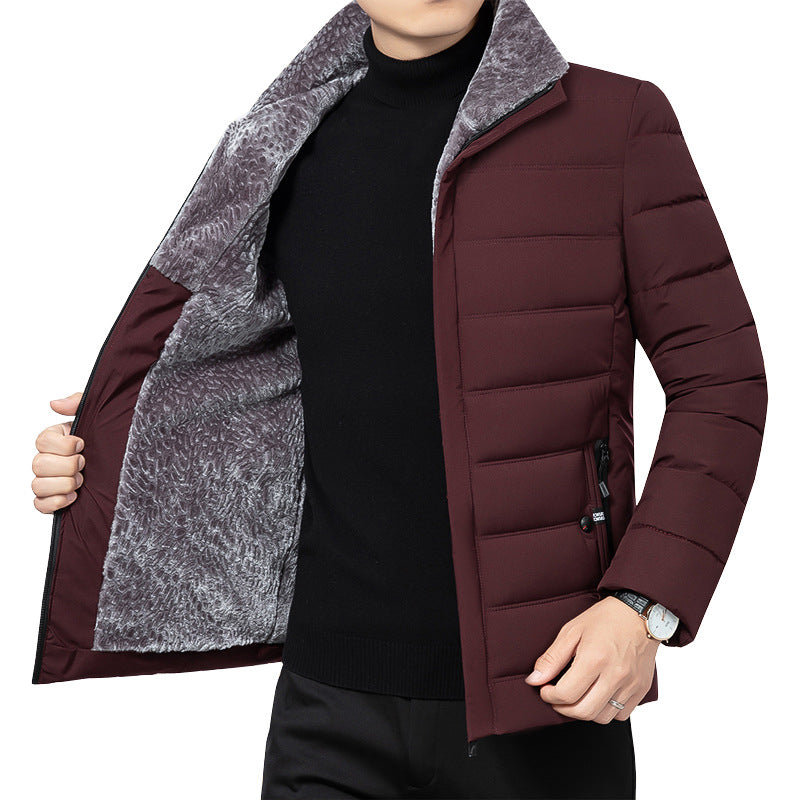 Men's Padded Winter Jacket with Soft Plush Lining, Stand-Up Collar and Narrow Quilting Mune Fashion