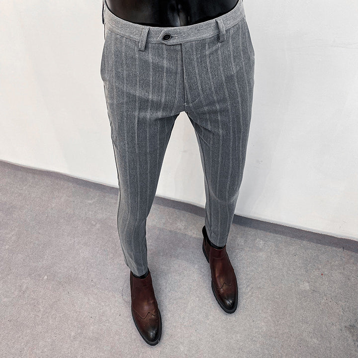 Men's tailored pinstripe suit trousers with ankle hem and crease Mune Fashion