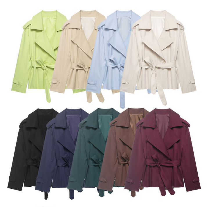 Women's Lightly Tailored Trench Coat with Belt, Epaulettes and Satin Lining Mune Fashion