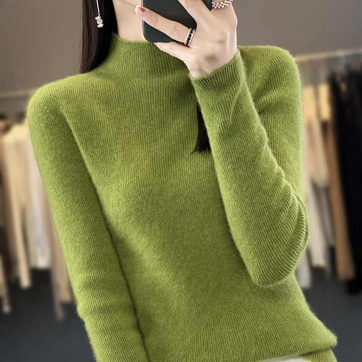 Women's Slim Fine Knit Mock Neck Sweater made of fine Angora Blend Mune Fashion