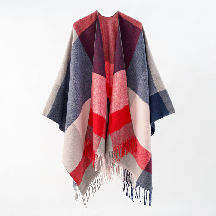 Women's multifunctional wool blend poncho in cape style with geometric pattern Mune Fashion