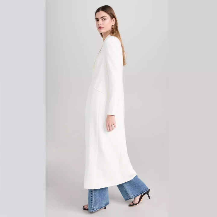Women's Longline Blazer Coat with Open Front Slit and Slim Silhouette Mune Fashion