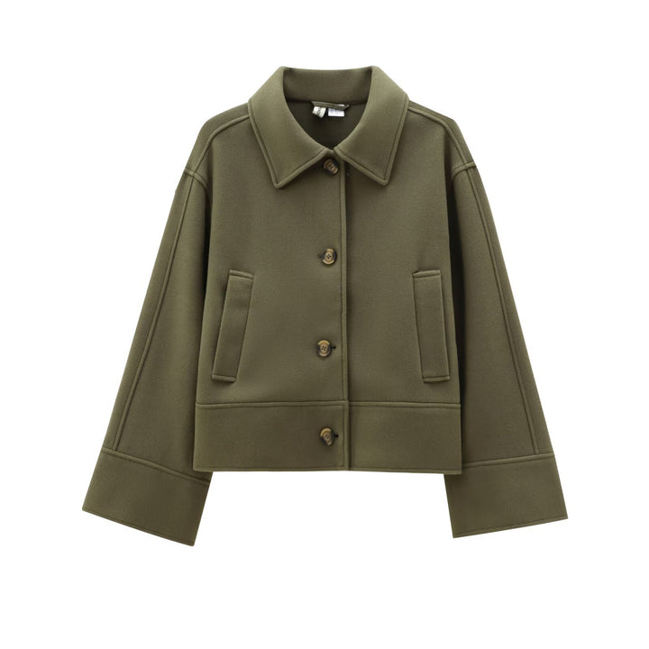 Ladies short-cut wool blend boxy jacket with dropped shoulders and flap pockets Mune Fashion