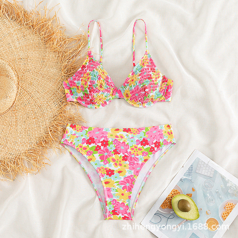 Women Push-Up Bikini Set with Floral Wrap Skirt Mune Fashion