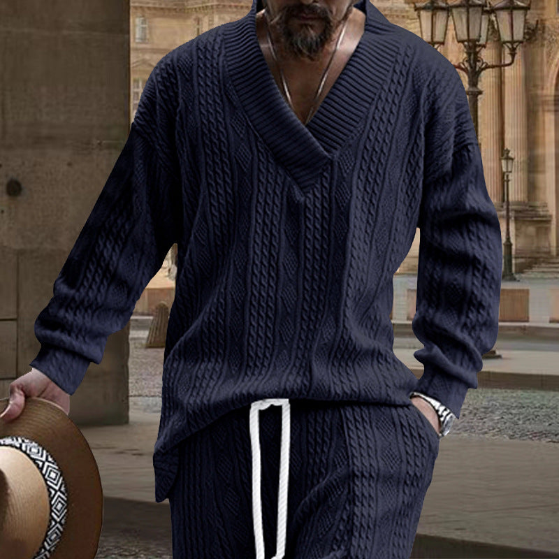 Men's chunky knit V-neck sweater with cable pattern and relaxed fit Mune Fashion