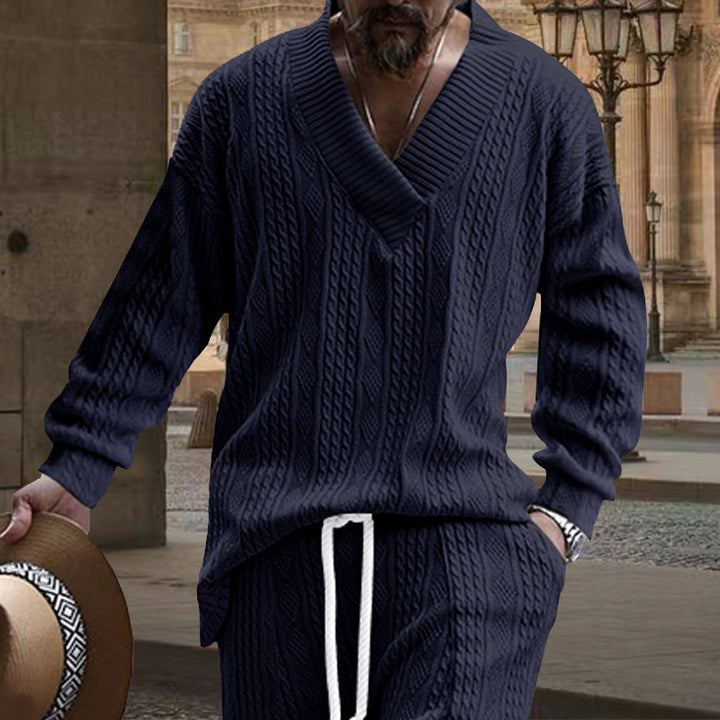 Men's chunky knit V-neck sweater with cable pattern and relaxed fit Mune Fashion