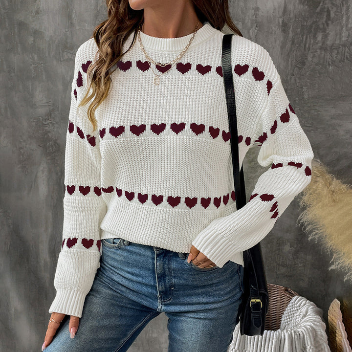 Women's Cozy Knit Sweater with Heart Pattern Mune Fashion