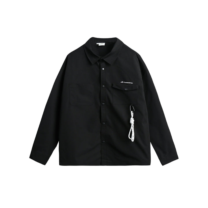 Unisex overshirt jacket in utility style with snap button placket and carabiner detail Mune Fashion