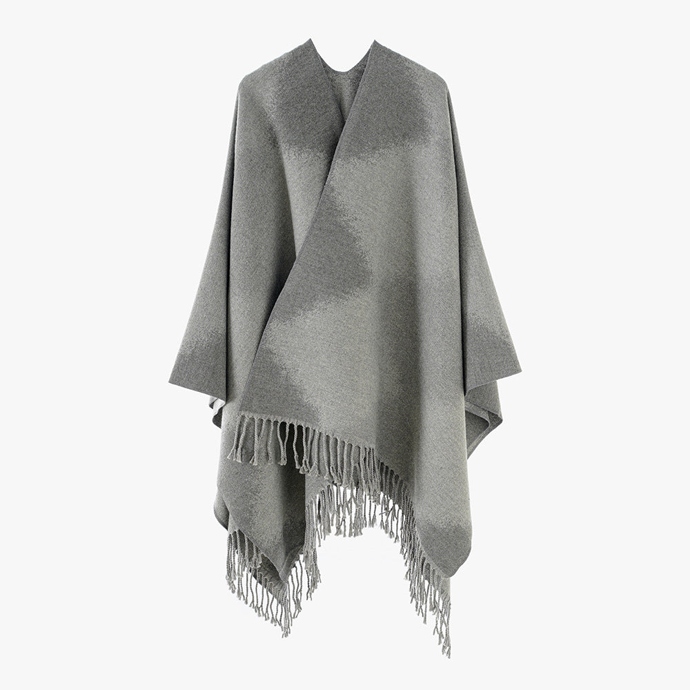 Women's lightweight rectangular oversized throw made of wool blend with fine fringed hem Mune Fashion