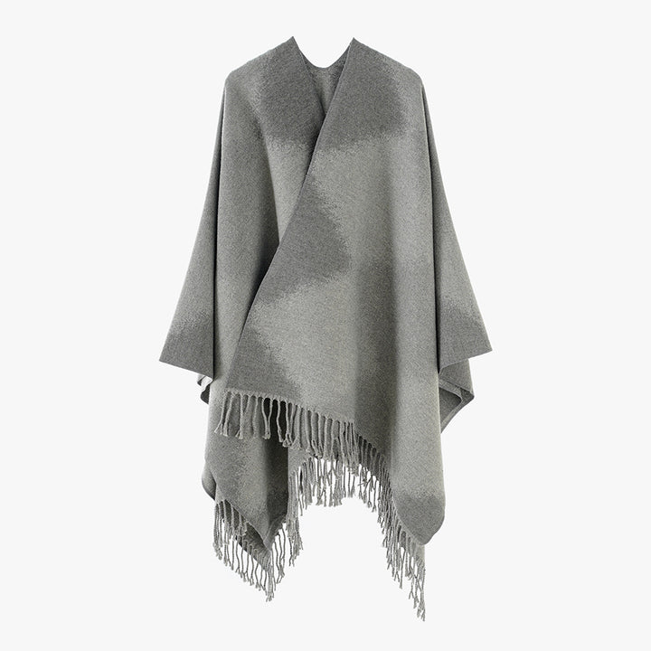 Women's lightweight rectangular oversized throw made of wool blend with fine fringed hem Mune Fashion