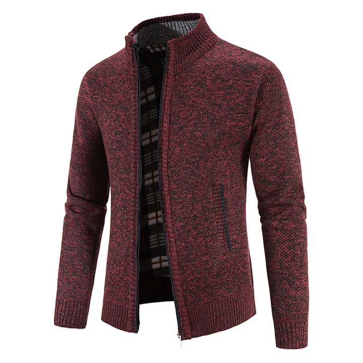 Men's knitted cardigan with full zip, stand-up collar and checkered lining Mune Fashion