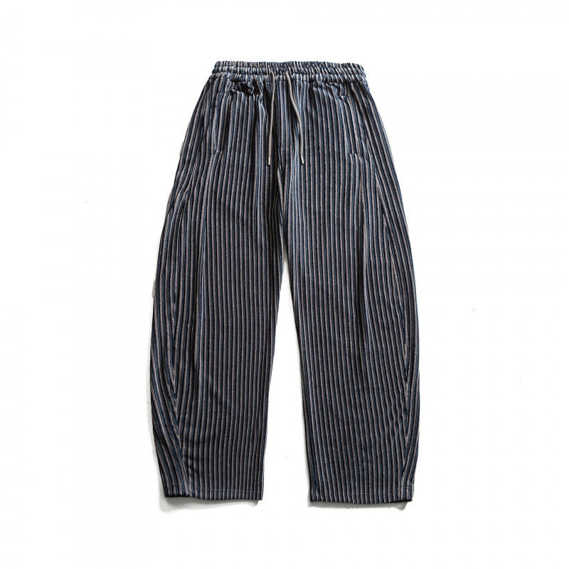 Unisex Wide Cord-Style Lounge Pants with Drawstring and Vertical Stripes Mune Fashion