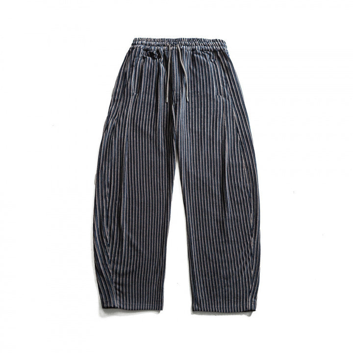 Unisex Wide Cord-Style Lounge Pants with Drawstring and Vertical Stripes Mune Fashion