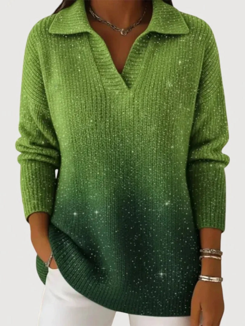 Women's Fashionable Knit Sweater with V-Neck
