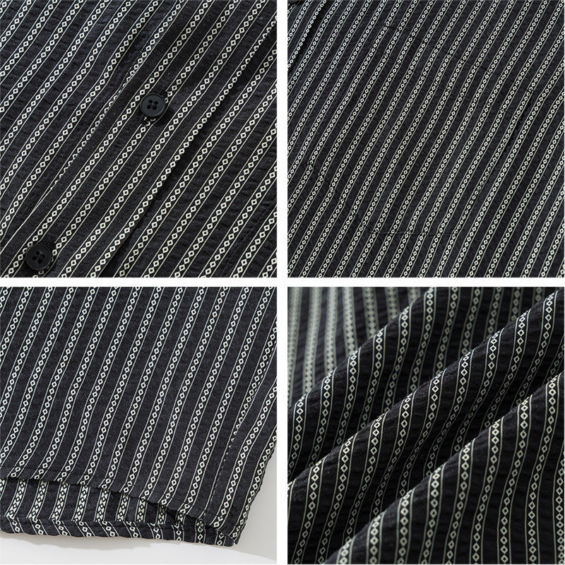 Men's Loose Striped Boxy Shirt made of Cotton Blend with Chest Pocket Mune Fashion