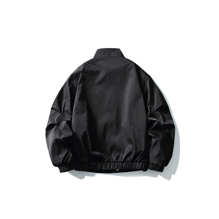 Unisex Short Cut Technical Boxy Bomber with Stand-up Collar, Snap Placket and Elastic Cuffs Mune Fashion